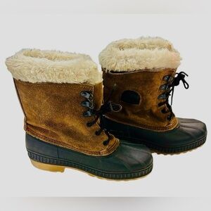 Sorel brown & black ankle boots with fur lining — great winter boot!